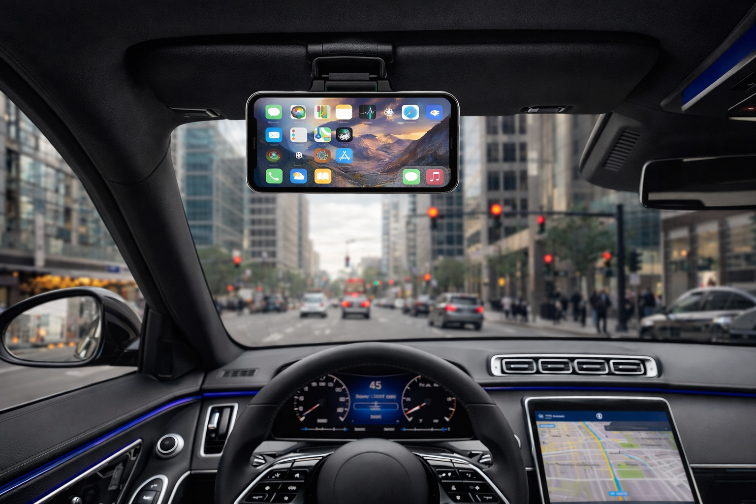 360 Rotating Phone Holder - Rotatable and Retractable w/ Sun Visor Attachment