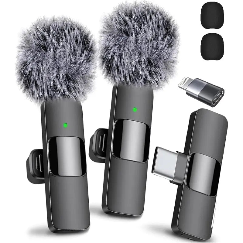 2 Pcs Wireless Mini Microphones for Iphone, Android, Ipad - Mini Wireless Clip-On Microphones Crystal Clear Sound Quality for Recording, Live Streaming,Vlog Microfono Minimic Usb C Interface Smartphone